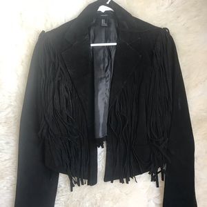 Black suede fringe coat